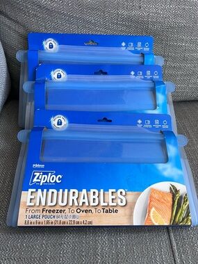 Endurables Large Reusable Freezer-to-Oven Pouch - Blue Bundle of 3